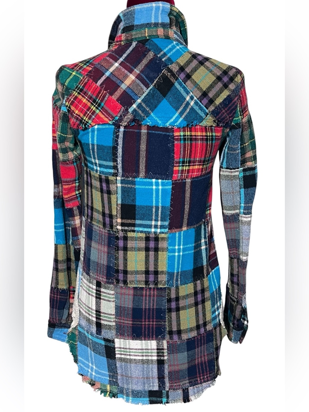 We The Free Flannel Patchwork Shirt XS Lost in Plaid Crochet Grunge Boho Frayed - Picture 5 of 16